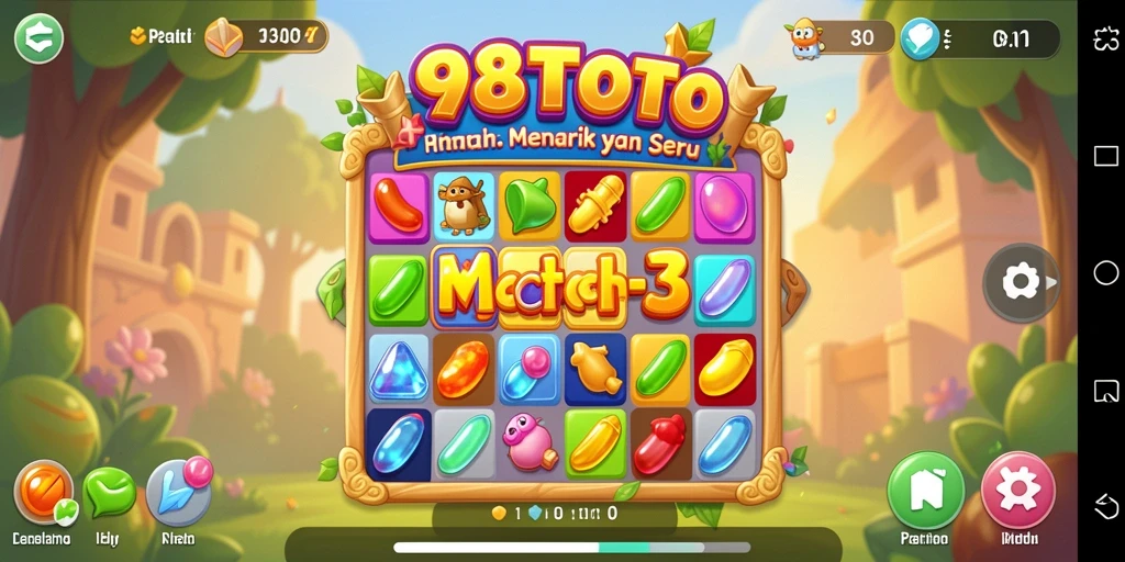 Screenshot gameplay 98TOTO menunjukkan aksi seru mencocokkan objek.
