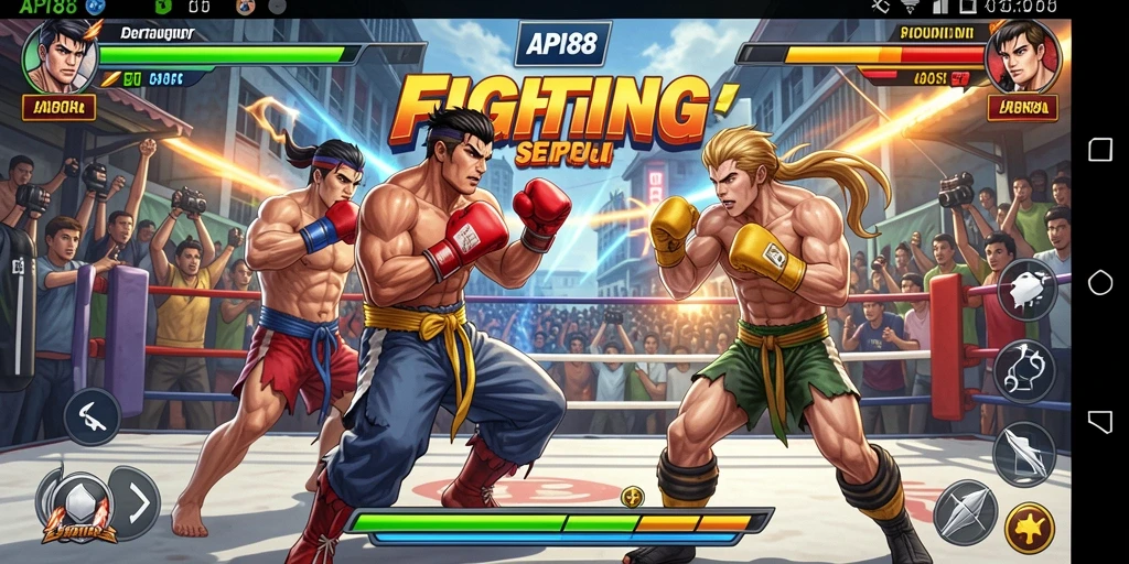 Tampilan seru gameplay API88 dengan karakter bertarung.