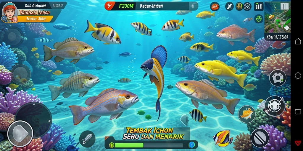 Gameplay seru F200M dengan ikan yang beragam dan menantang.