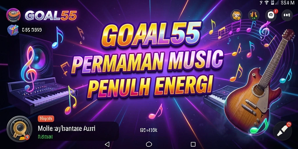Tampilan gameplay seru dalam GOAL55 yang menunjukkan interaksi pemain dengan musik.
