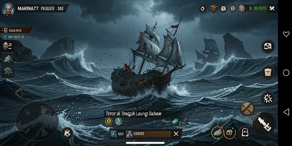 Tangkapan layar dari gameplay MARINA77 menampilkan suasana horor yang menegangkan.