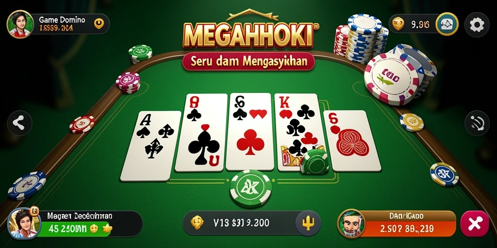 Menampilkan gameplay seru dalam permainan Domino MEGAHOKI.