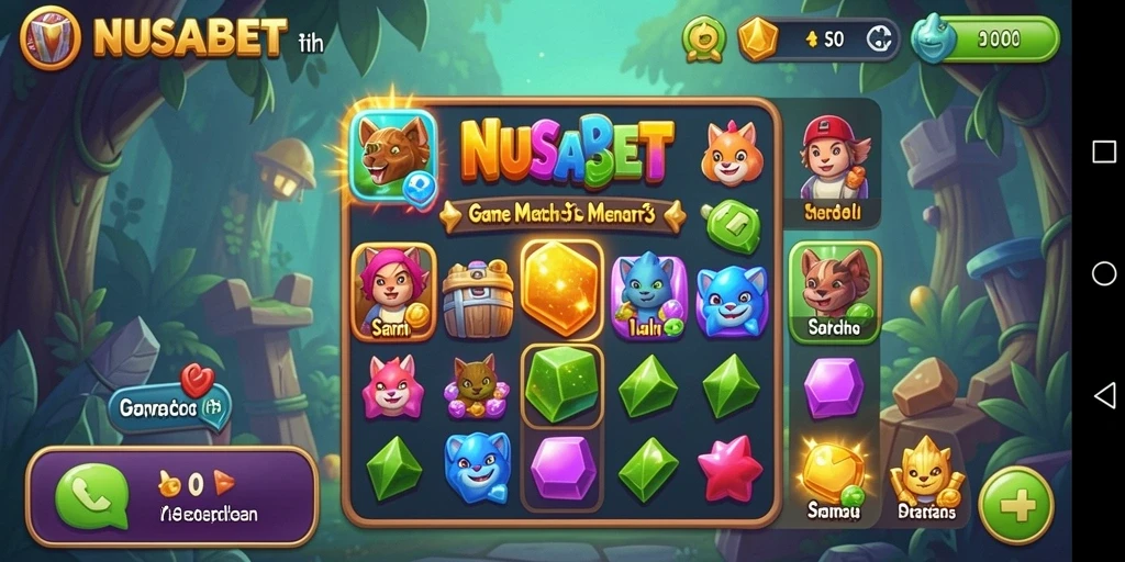 Tampilan gameplay NUSABET dengan tantangan Match-3 yang seru.