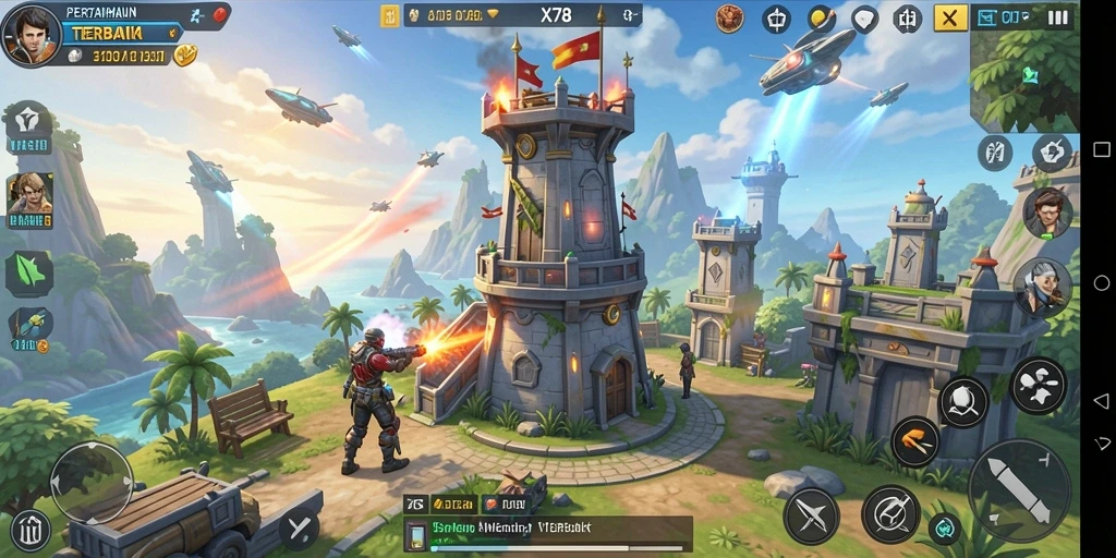 Gameplay menegangkan dengan strategi menara yang cerdas.